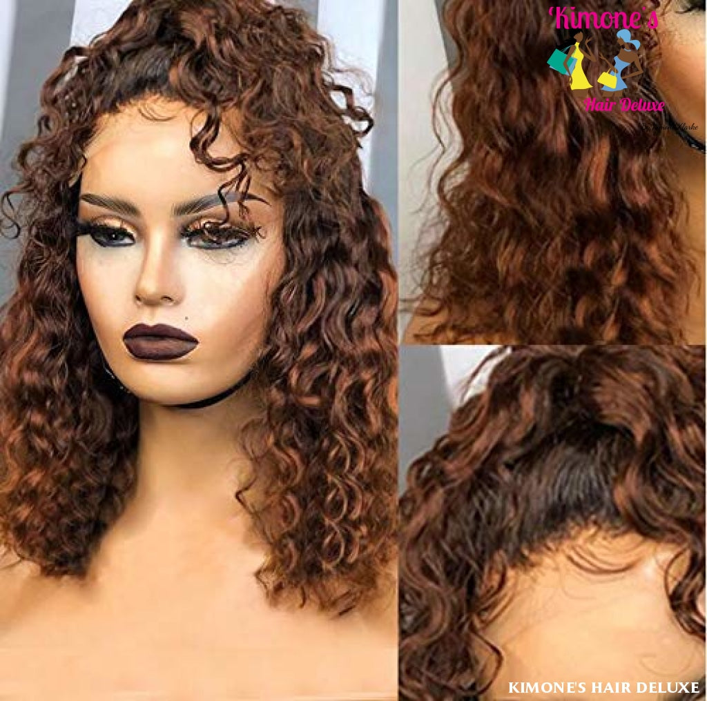 13X4 Ombre Brown #30 Water Wave Transparent Curly Human Hair Wigs Lace Front 200168148