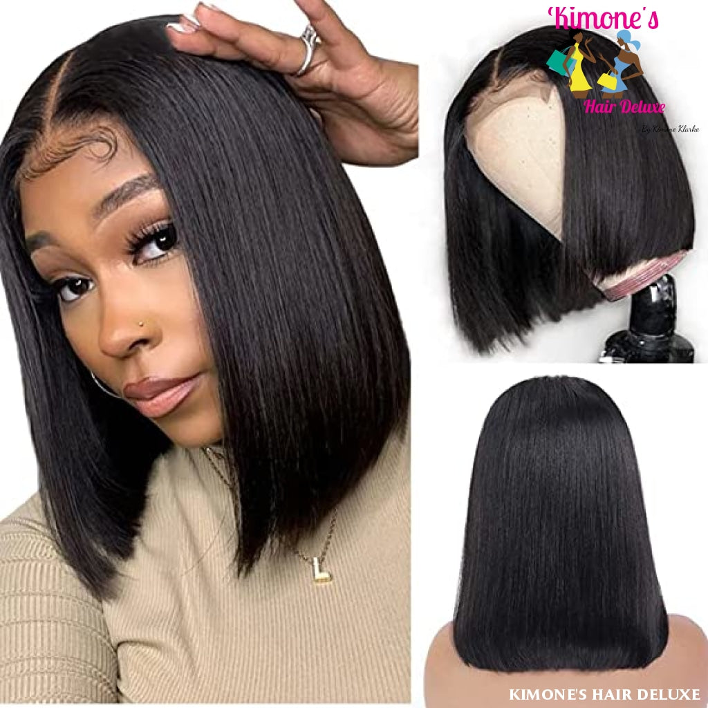 13X4/4X4 Lace Front Human Hair Wig Straight Bob 150% Brazilian Remy Bleached Knots 8-16 200168148