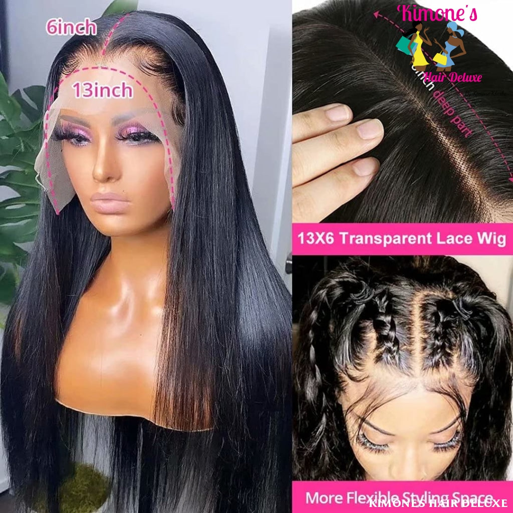 13X6 Hd Transparent Lace Front Human Hair Wigs 180% Preplucked 12A Virgin Straight 200168148