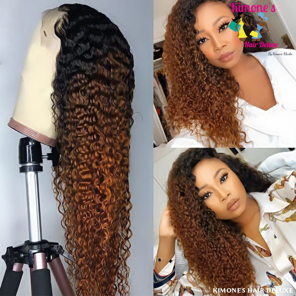 1B/30 Ombre Brown 13X4 Lace Front Wigs Human Hair Curly 2 Tone Dark Roots Brazilian Virgin With Baby