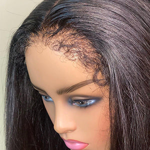 13X4 HD Transparent Lace Human Hair with Curly Baby Hair Kinky Straight Glueless Wig 180% Pre Plucked