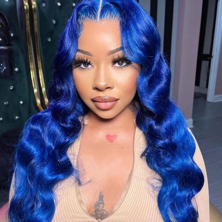 13x4 9A Blue Transparent Lace Wig Straight  Lace Front Human Hair  180% 8-24