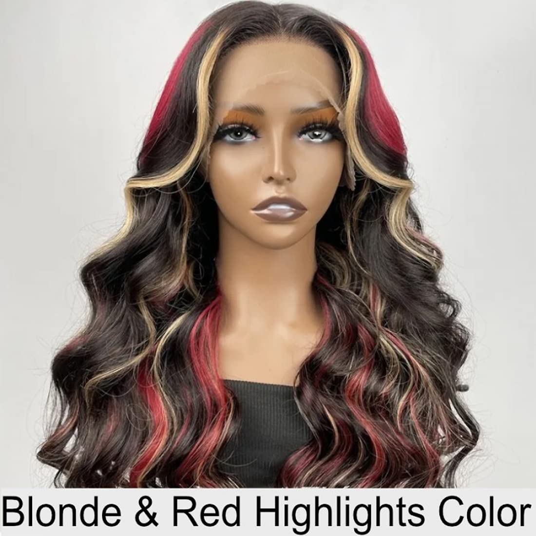 13x4 Transparent 12A Skunk Stripe Perruques Noir Rouge Blond Highlight Front Perruques Cheveux Humains Corps Vague
