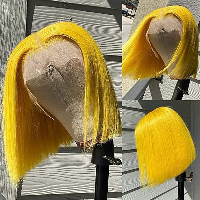 13X4 HD coloreado (amarillo, aguamarina, lila) 10A Bob pelucas 180%