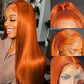 Orange Ginger Straight 13x4  #33 HD Transparent  Lace180%  Peruvian Hair 10-26