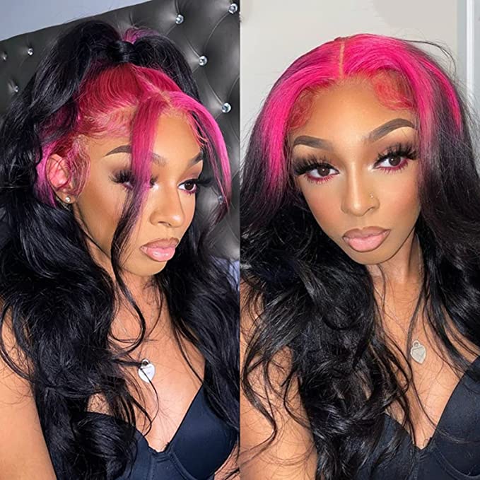 13x6 HD 10A Pink Skunk Lace Front Natural Black wig 180% 10-26in