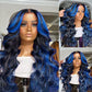 13x4/13x6 HD SKunk stripe Bodywave Black & Blue Highlights 180% Lace front  wig 14-26