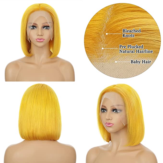 13X4 HD coloreado (amarillo, aguamarina, lila) 10A Bob pelucas 180%