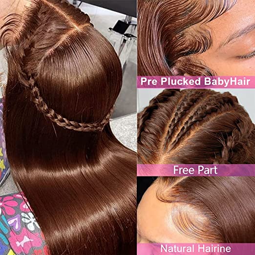 13x4 Straight/BodywaveChocolate Brown #4 Transparent Lace Preplucked 180%  Human Hair Wig