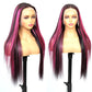 13x4 Transparent Lace Wig Balayage Straight Colored Higlighted Pink 180% density 10-28