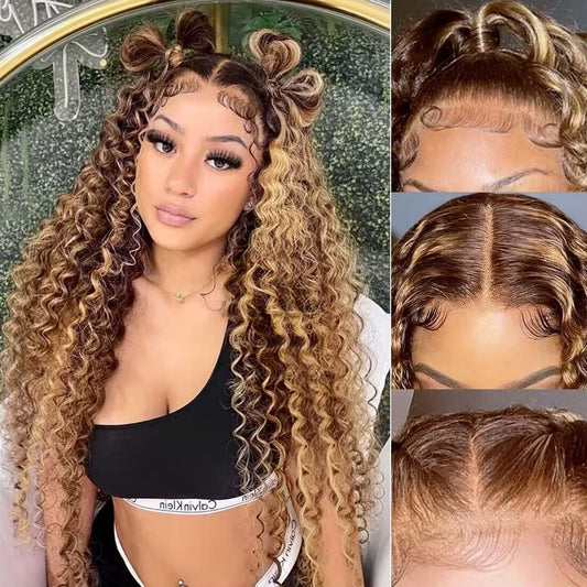 Highlight 13x4 Transparent Ombre Lace Frontal Wigs 4/27 Couleur 180% 12-28