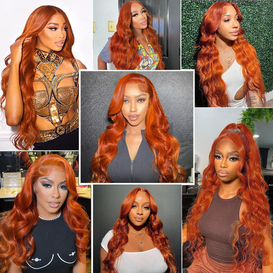 13x4 12A Ginger Bright Orange HD Transparent 180% Lace Front Body Wave 100% Peruvian Virgin Hair