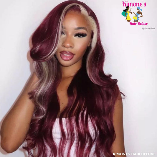 99J Skunk Stripe Wig Burgundy Blonde Colored 13X4 Hd Lace Front Human Hair Pre Plucked Body Wave