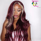99J Skunk Stripe Wig Burgundy Blonde Colored 13X4 Hd Lace Front Human Hair Pre Plucked Body Wave