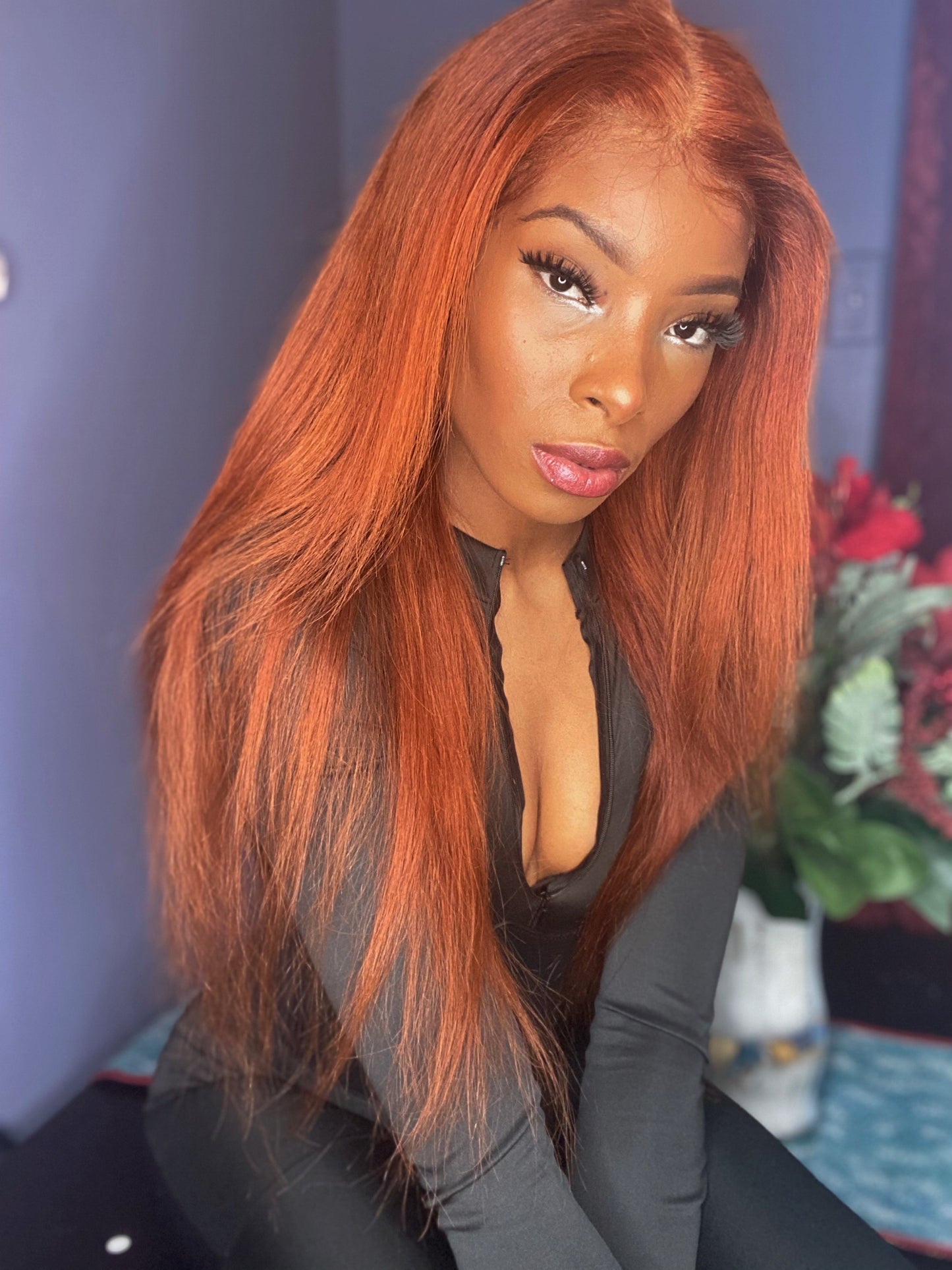 Orange Ginger Straight 13x4 #33 HD Transparent Lace180% Cheveux péruviens 10-26
