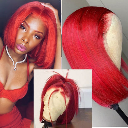 13x4 Red HD bob Lace Frontal 180% Straight 10-14