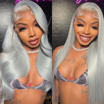 13x4 HD Platinum Grey Straight  10A Lace Front  Lace  Human Hair Wigs 180% 10-24in