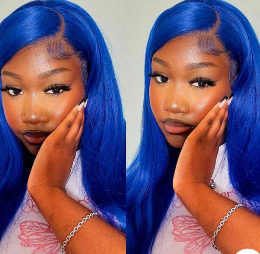 13x4 9A Bleu Transparent Lace Wig Straight Lace Front Human Hair 180% 8-24