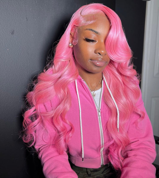 12A Pink Colored 13x4  Lace Wig 180%  HD Transparent Wig 10-26