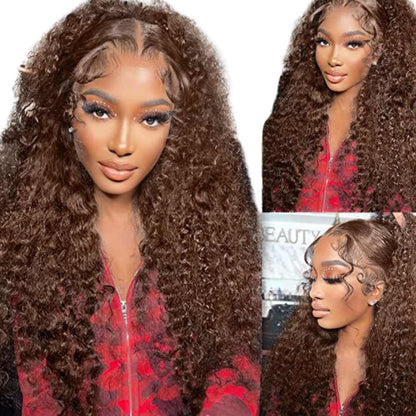 13X4 HD Chocolate Brown #4 Lace Front Human Hair Wig 180%  Virgin Deep wave 10-26in