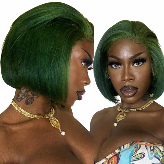 13X4 10A Emerald Green Straight 180% Transparent Lace Wig 10A