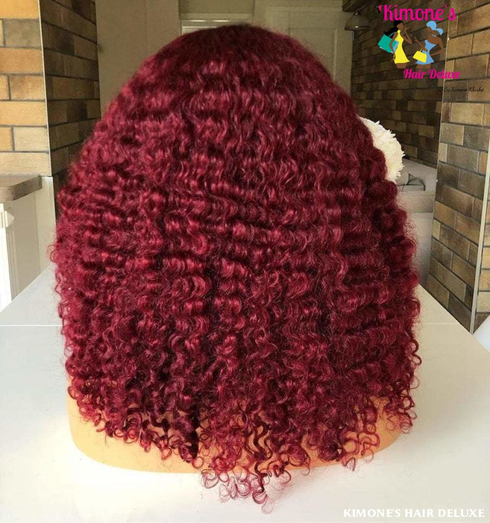 Burgundy Red 99J Front Wigs 180% Density Brazilian Deep Wave Remy Human Hair Wig Preplucked