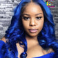 Colored Blue 150% 13*4 T Lace Human Hair Wigs Pre Plucked Hairline Brazilian Wig With Baby Remy