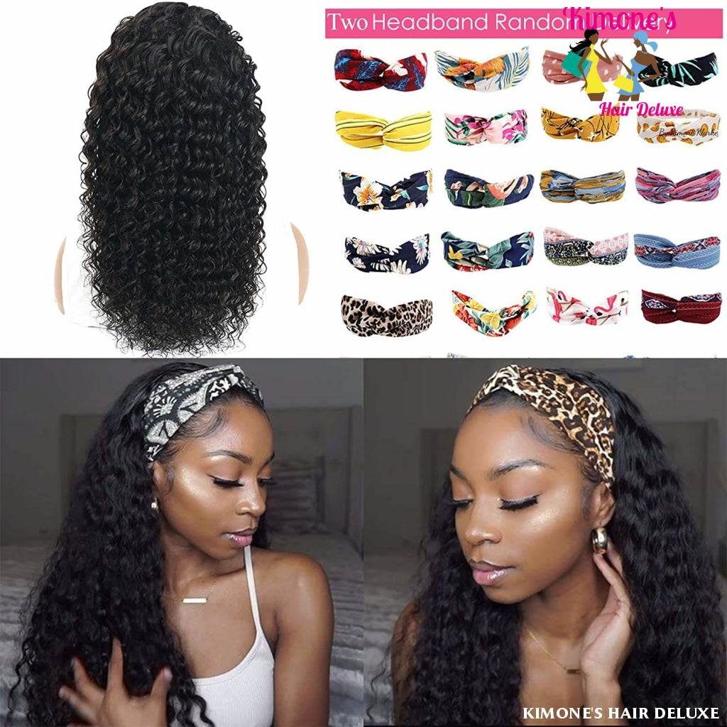 Deep Wave Headband Wig Natural Black Easy Wear Glueless Non Lace Front Wigs For Women 200168148