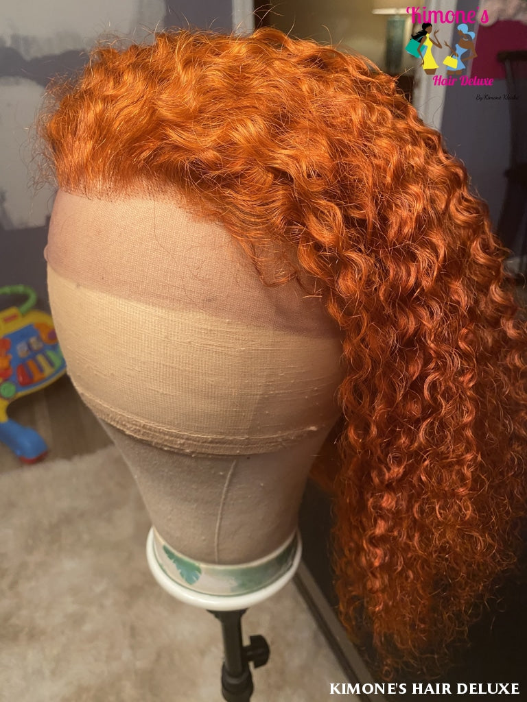 Ginger Orange 360 Lace Front Human Hair Wig Pre-Plucked Short Deep Curly Glueless 13X4 Lace Wigs 180