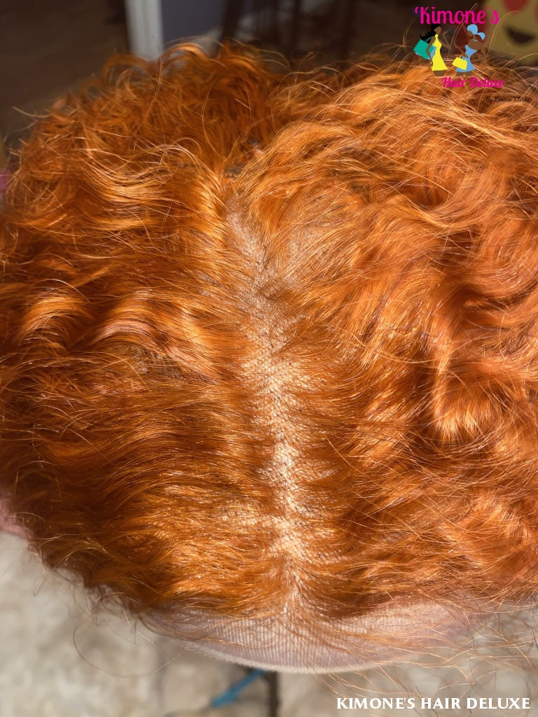 Ginger Orange 360 Lace Front Human Hair Wig Pre-Plucked Short Deep Curly Glueless 13X4 Lace Wigs 180