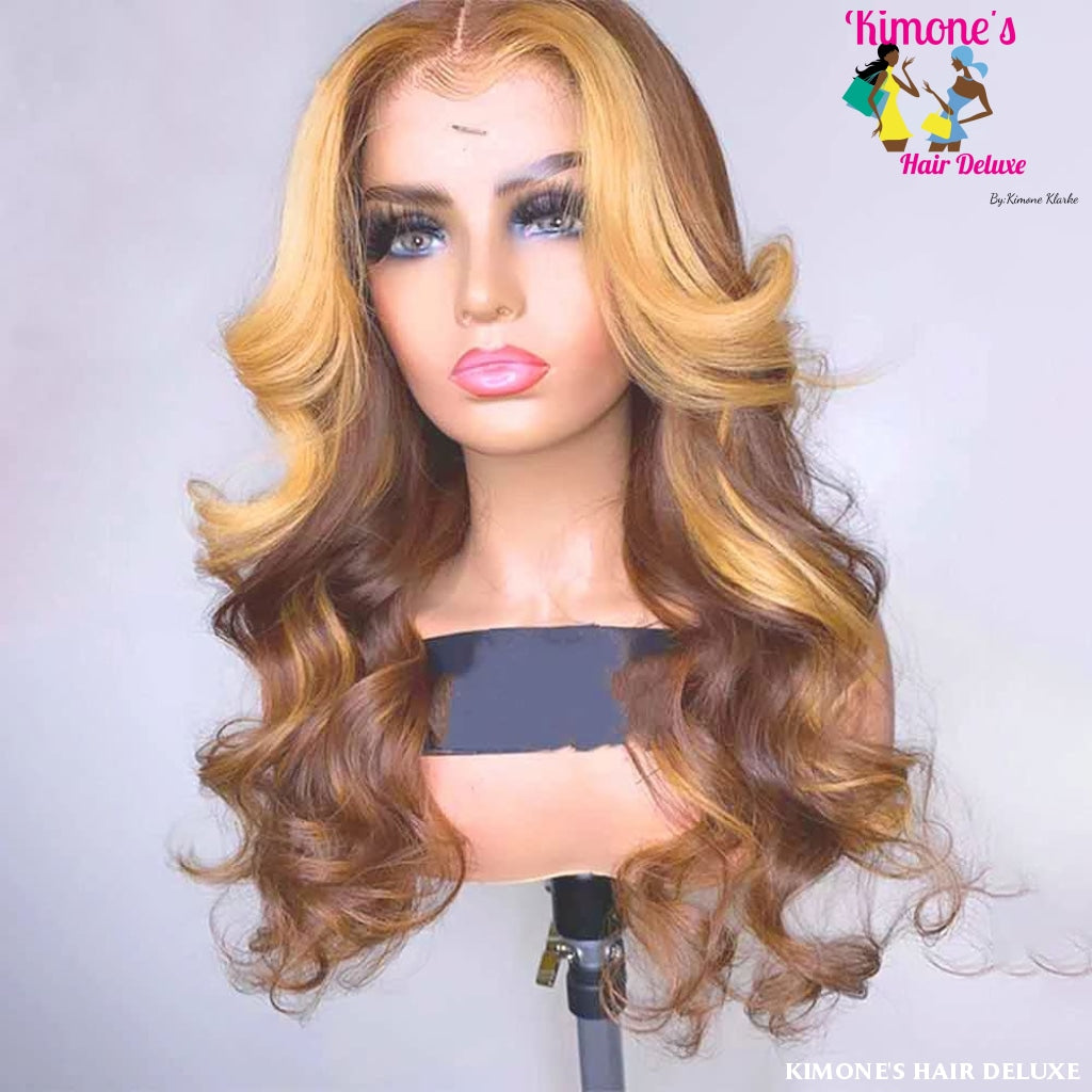 Hd T Part Ombre Lace Front Wig Human Hair Pre Plucked Colored 150% Density Highlight Blonde Lace