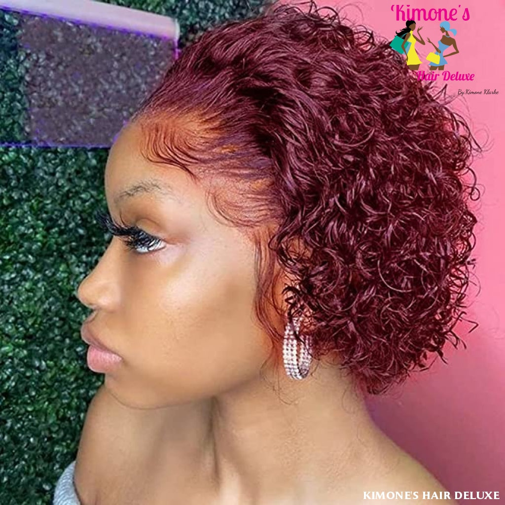 Hd Transparent 99J Burgundy Lace Front Wig 13X4 Frontal Short Pixie Cut Wig150 Remy Hair