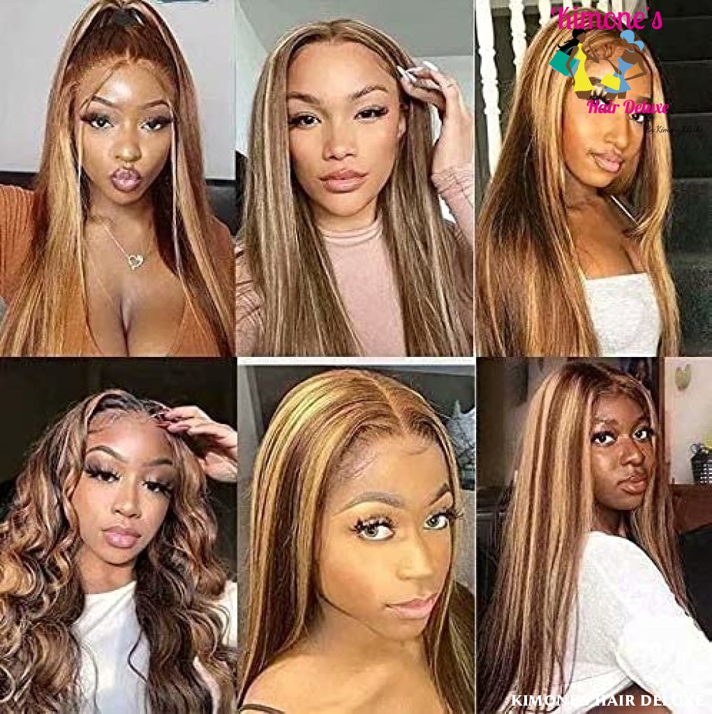 Highlight 13X6 Straight Lace Front Wig Human Hair Piano Color Brazilian 4/27 Frontal Pre Plucked