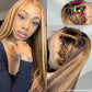 Highlight 4-27 Straight Human Hair 13X4 Transparent Lace Front 180%pre Plucked Brazilian Remy Wig