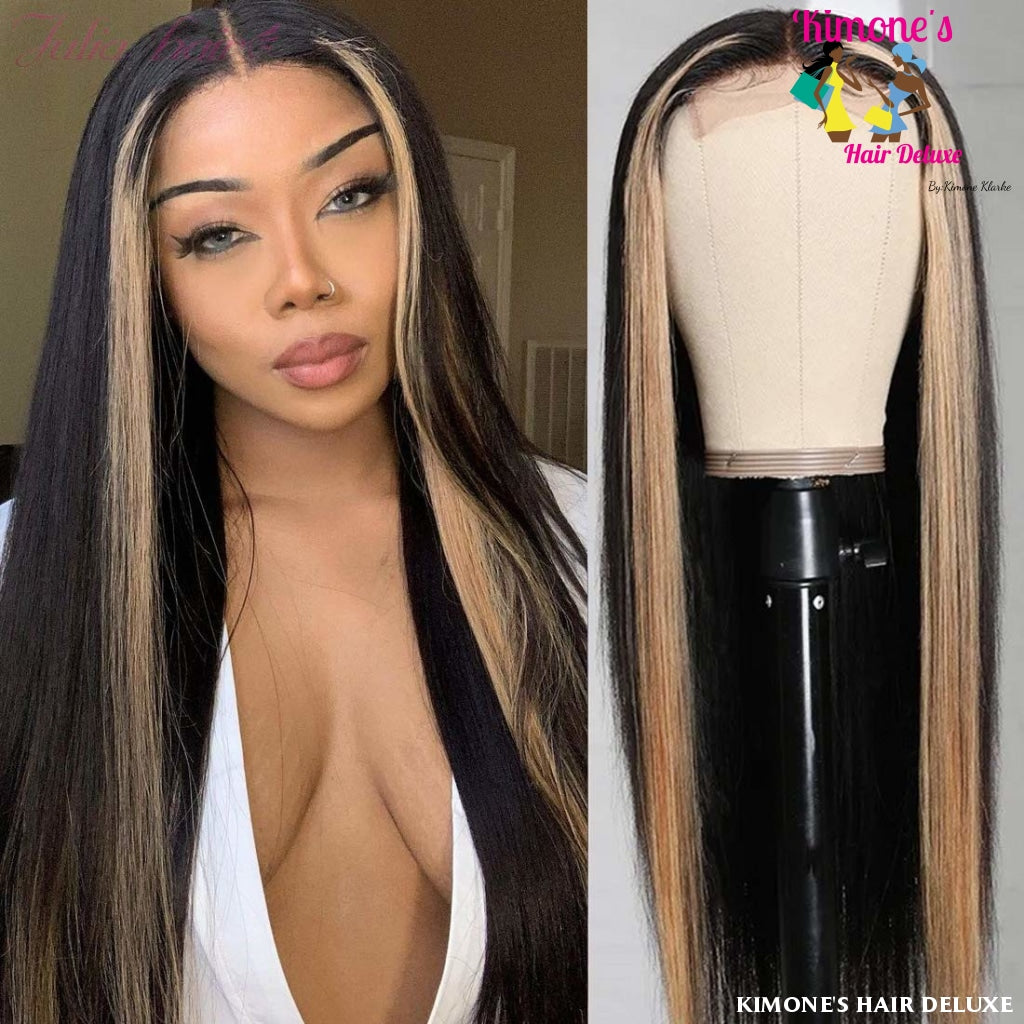Highlight Lace Front Wigs Human Hair Silky Straight Blonde T27 Color Pre Plucked 220% Density 12A