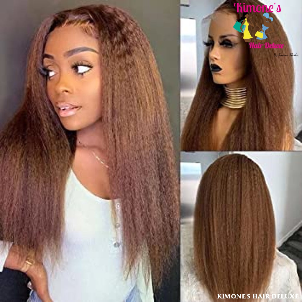 Itallian Yaki Lace Front Wigs 13X4 Transparent 10A Kinky Straight Human Hair Wig Virgin Brazilian