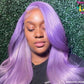 Purple Colored Lace Front Human Hair Wig Straight Brazilian Remy Transparent Wigs 13X6 150%