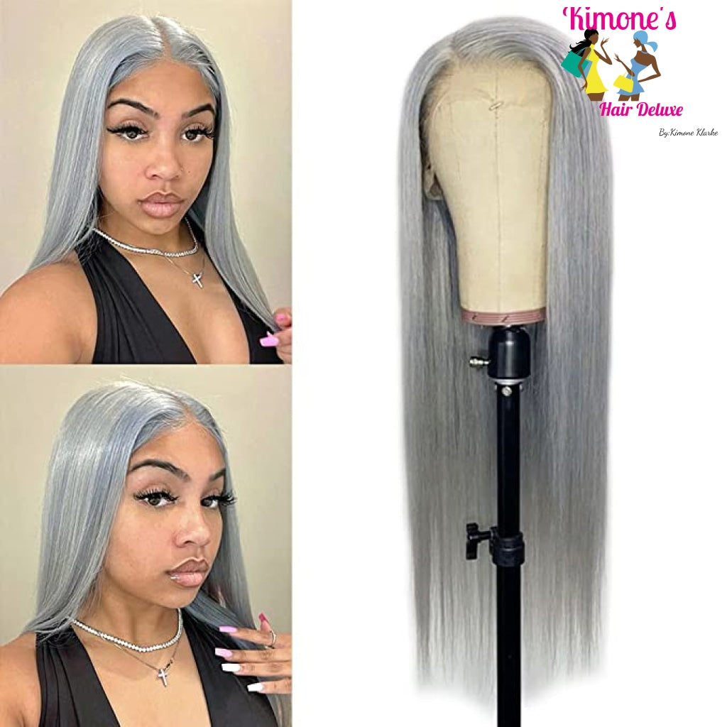 Platinum Grey Hd Lace Straight 13X4 Lace Front Human Hair Wigs 180% 10-24In