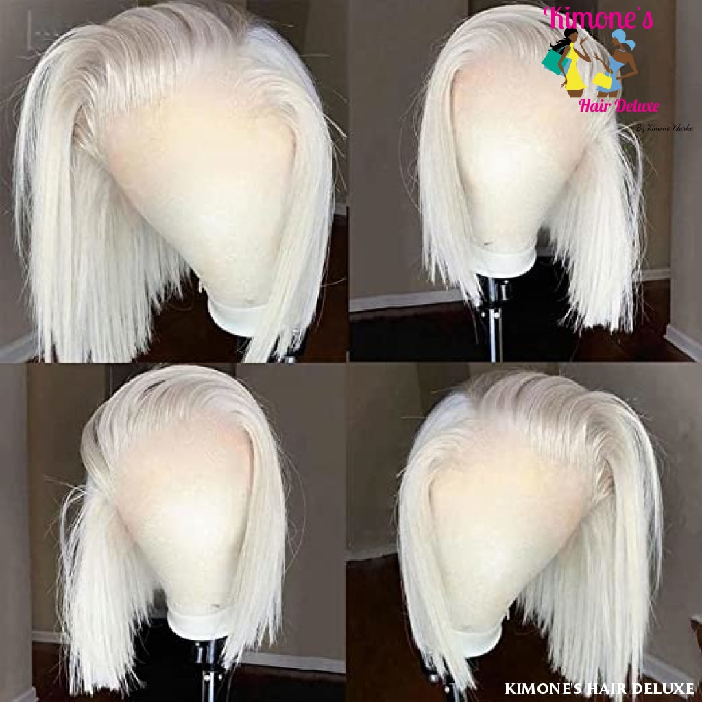 Ash White 60# Grey Platinum Blonde 13X4 Short Bob Human Hair Lace Front Wigs 150% Density Pre