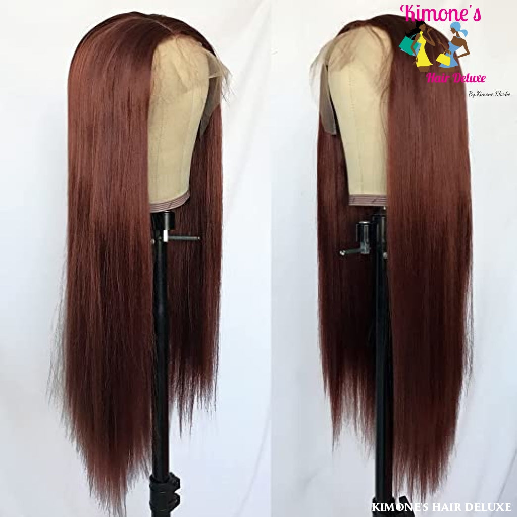 Reddish Brown 13X4 Transparent Lace Front Body Wave/ Straight 180% Brazilian Wavy Human Hair Wigs