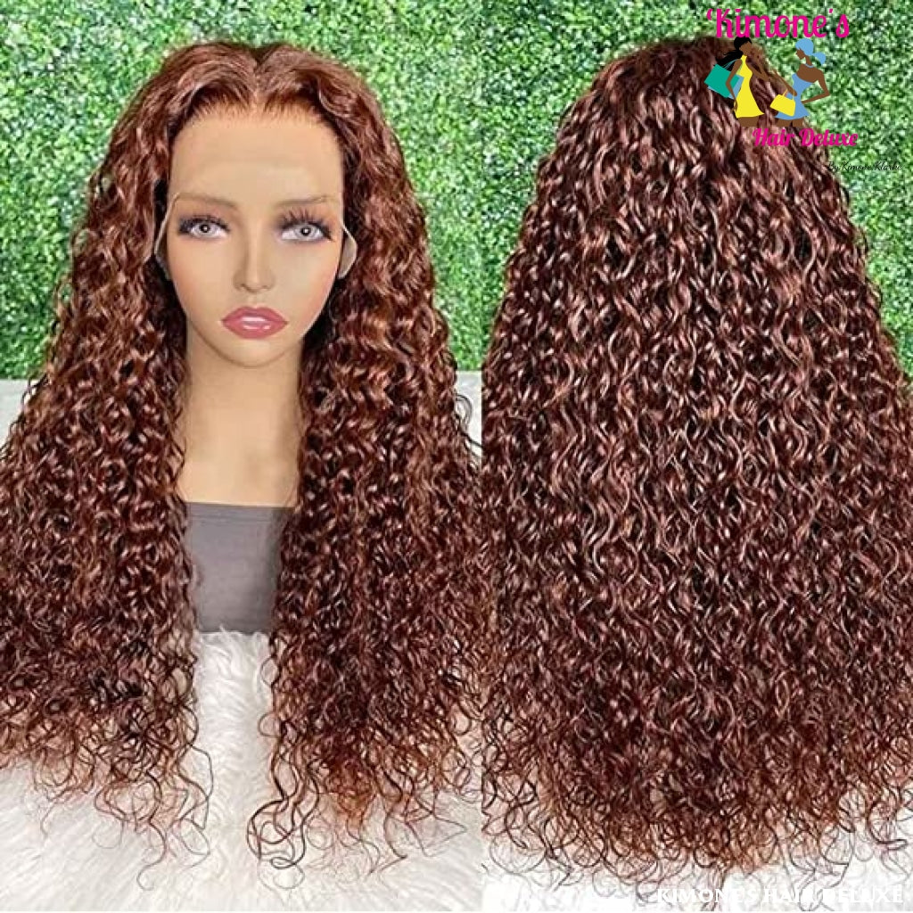 Reddish Brown Water Wave 13X4 Lace Front Wig Human Hair Wigs For Black Women 10A Grade Auburn Copper