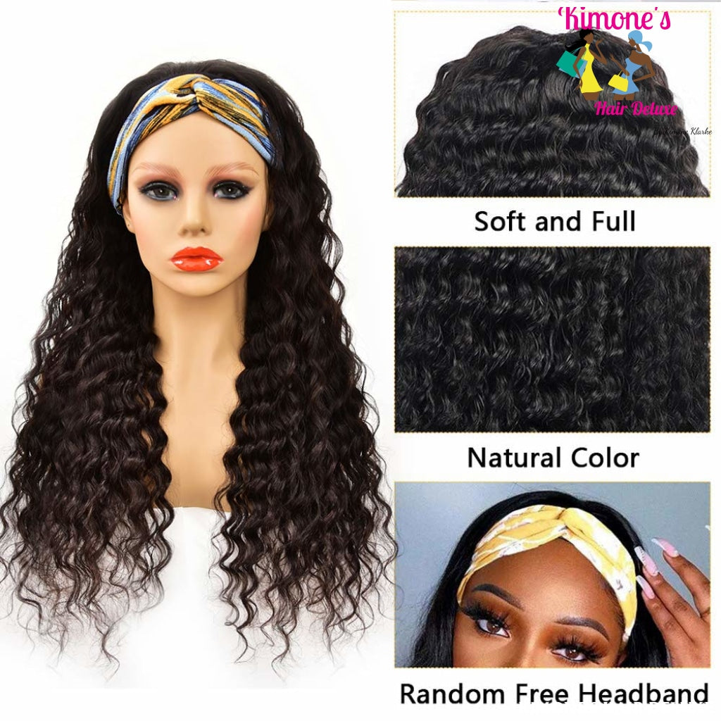 Water Wave Headband Wig Non Lace Brazilian Virgin Hair Wigs Curly 150% Density 200168148